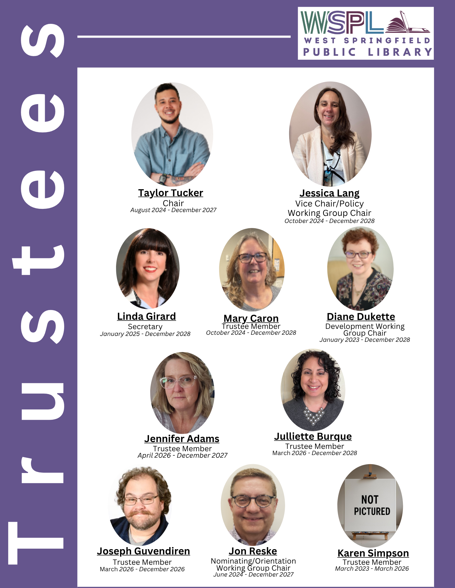 Photos of our current Board of WSPL Library Trustees