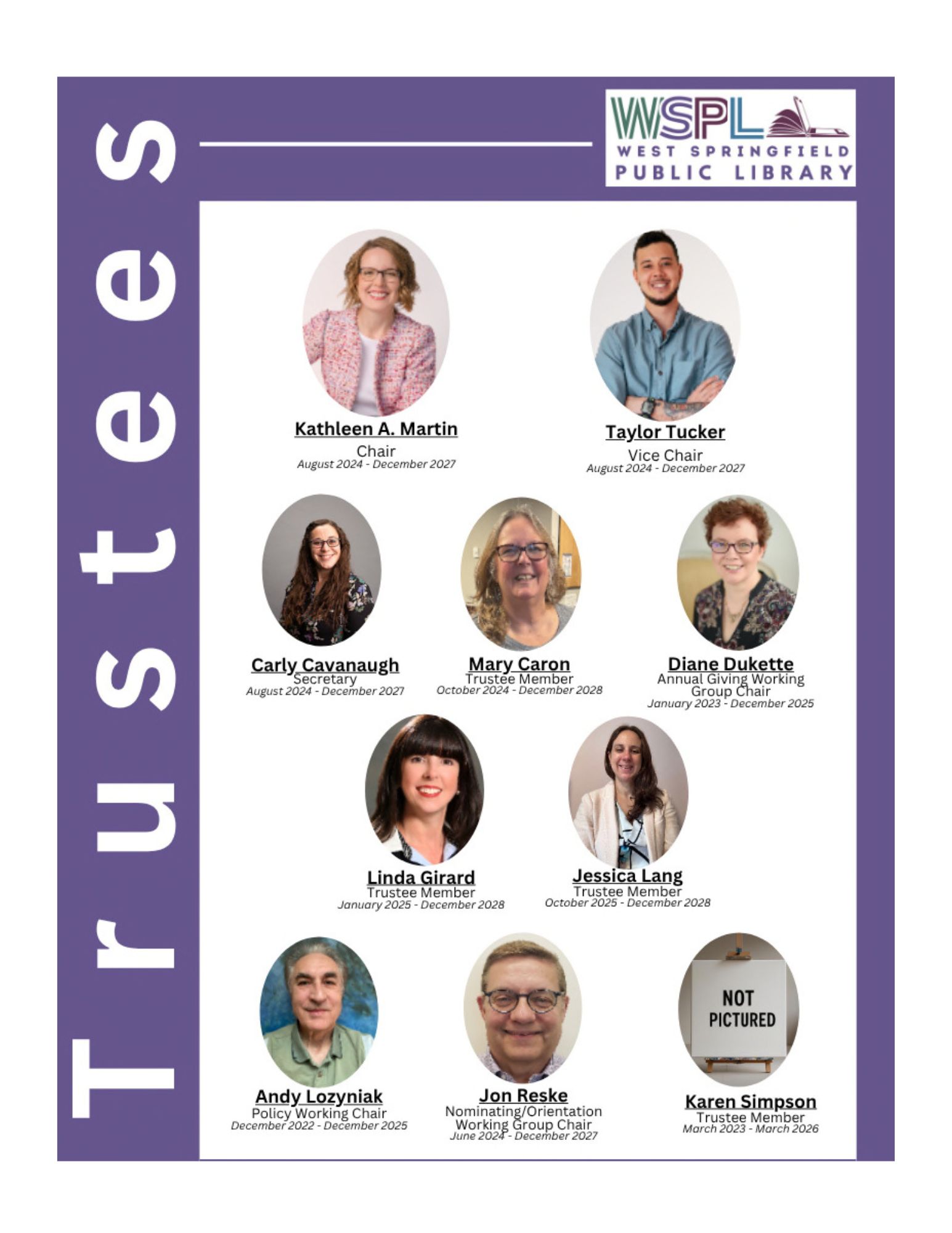 Photos of our current Board of WSPL Library Trustees